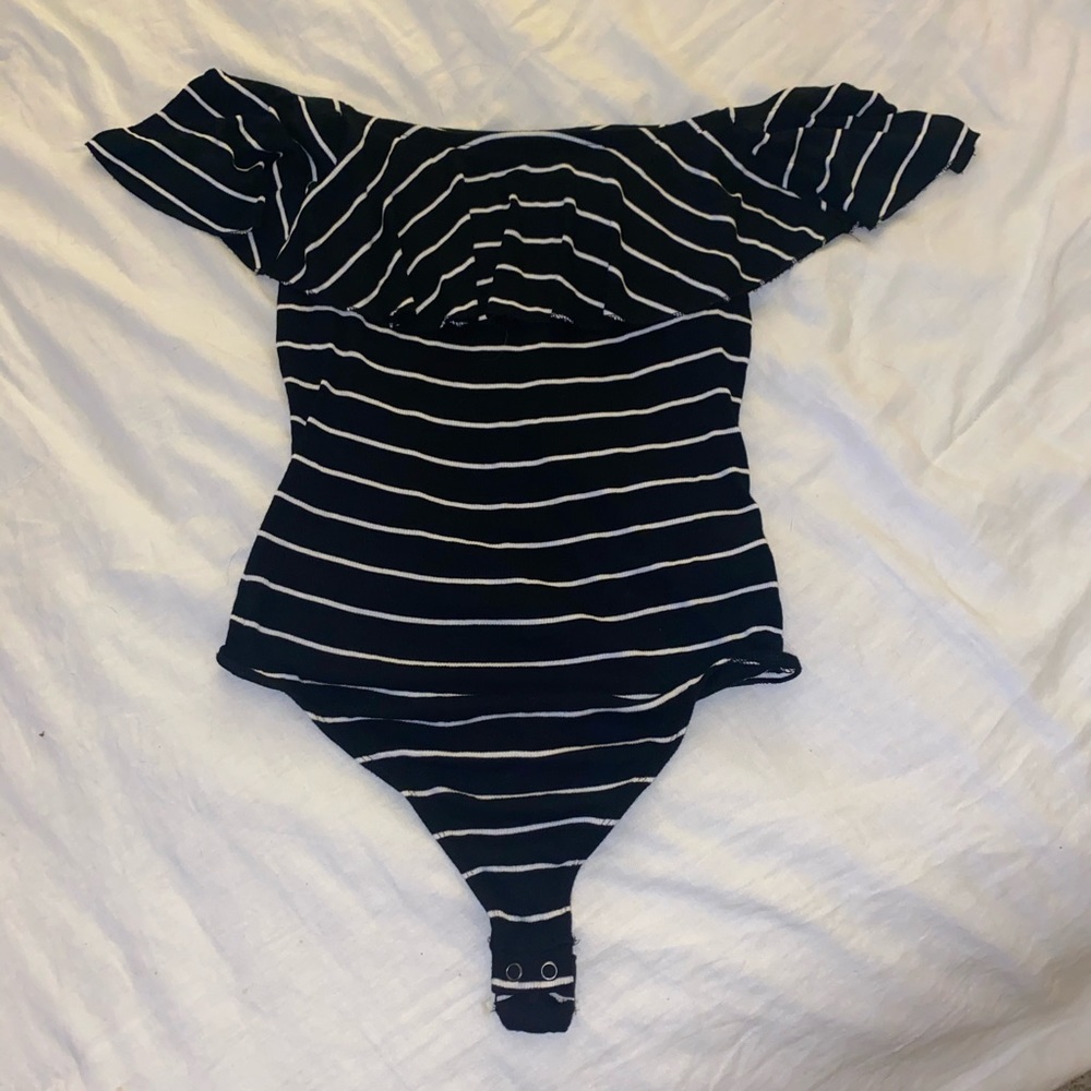 Express Black and White Striped Bodysuit